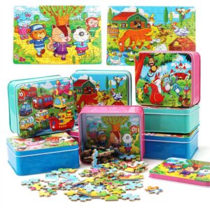 80-Piece Wooden Animal Puzzle Set